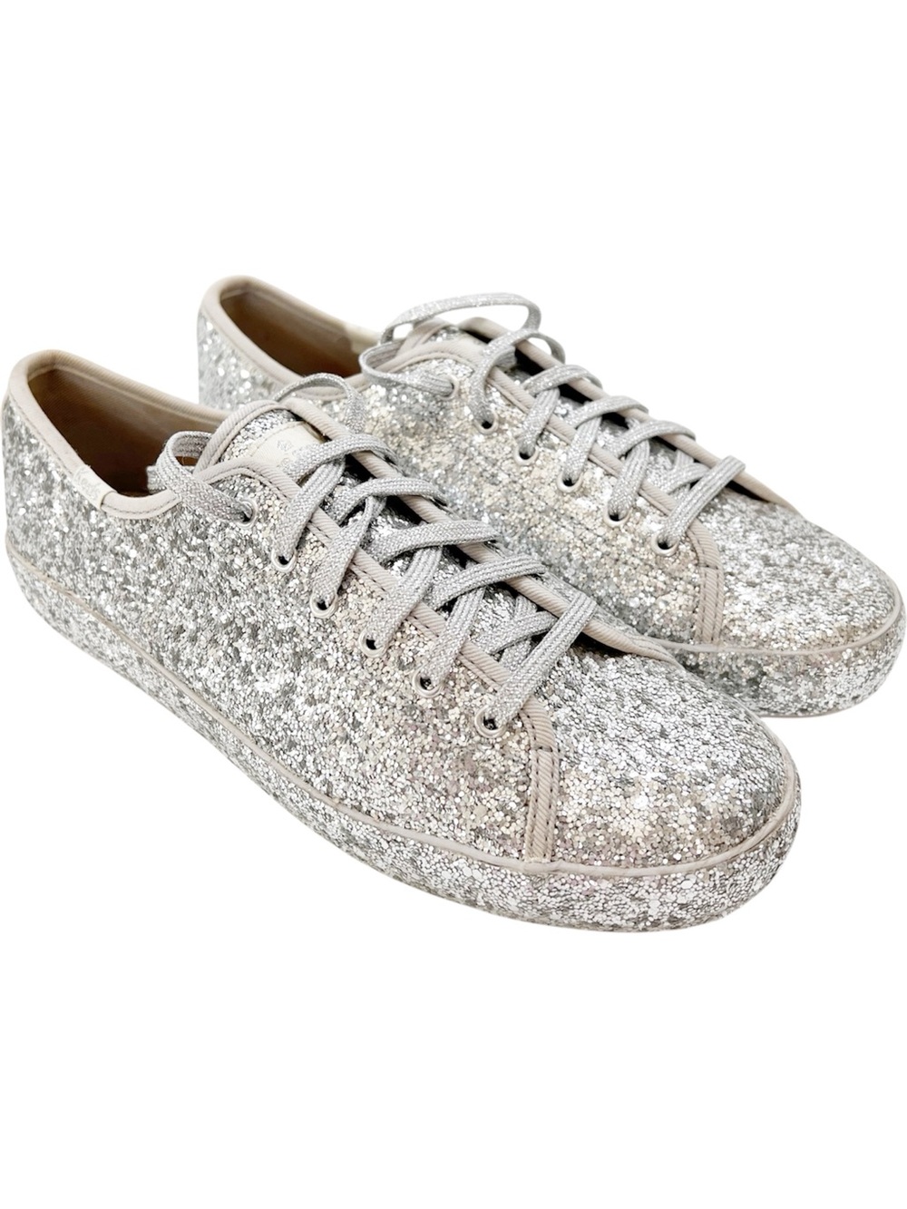 Ked’s x Kate Spade Sz 7.5 Silver Glitter Lace-Up Women's Sneakers